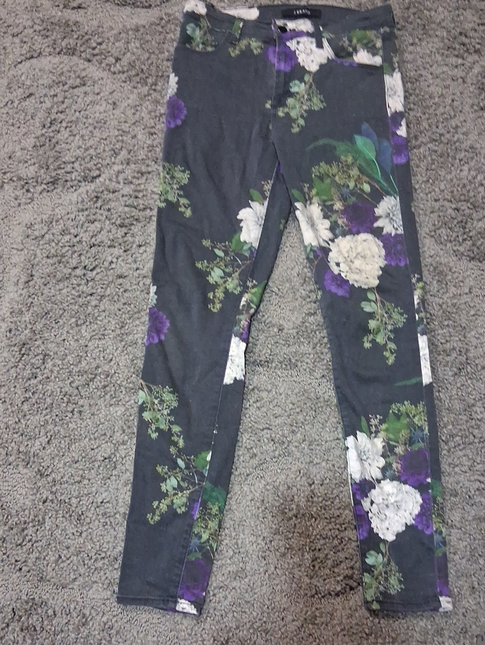 J Brand Straight Leg Floral Pants - Gray with Purple, White & Green